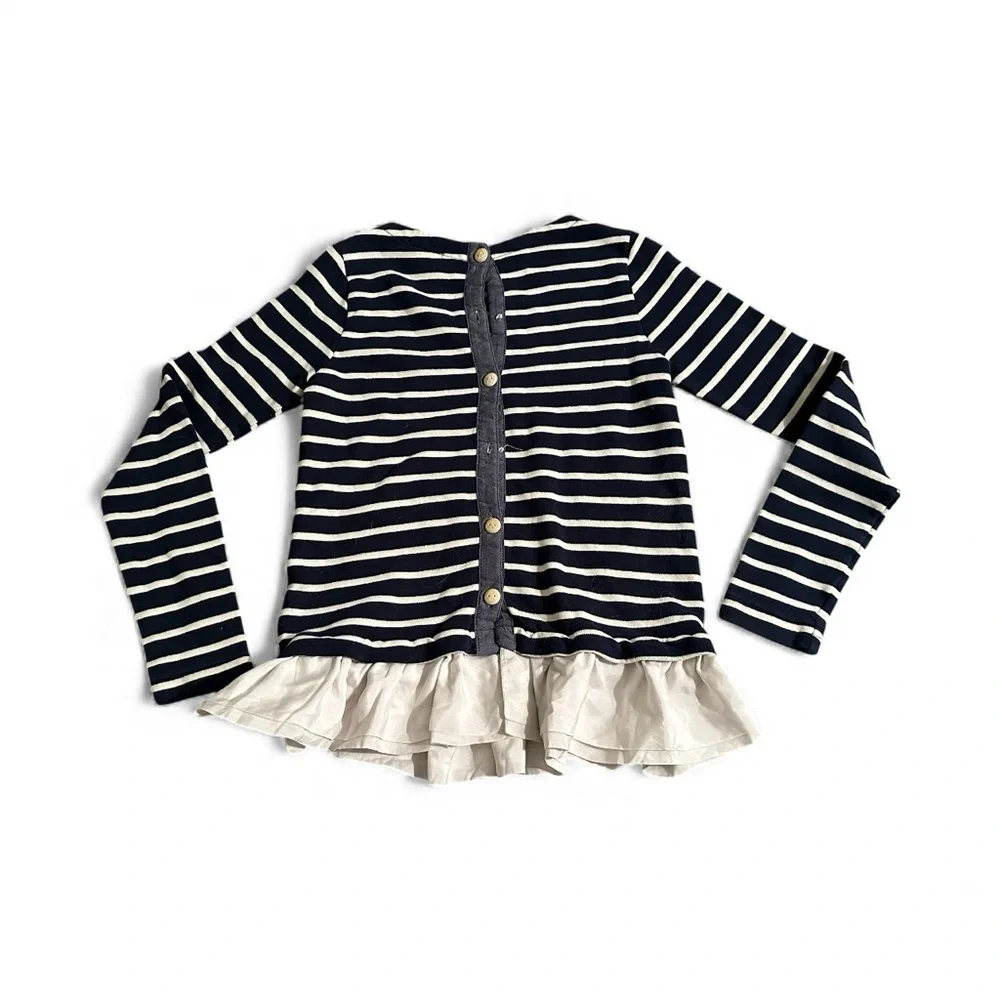 CREWCUTS J Crew 14 L Girls Navy Blue White Striped Top White Ruffle Bottom R $69